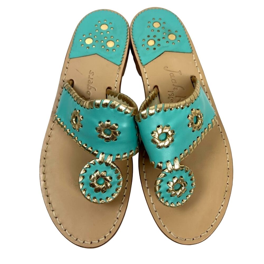 Jack Rogers Nantucket Gold Sandals 6 Caribbean Blue